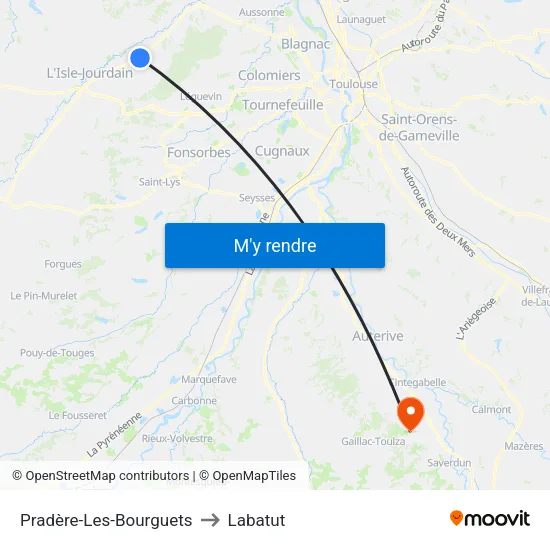 Pradère-Les-Bourguets to Labatut map