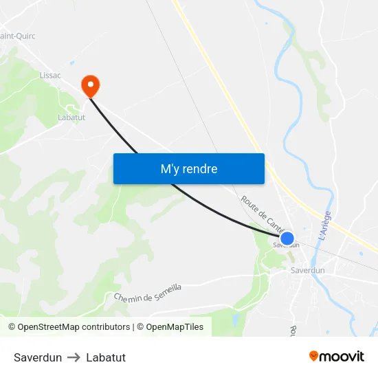 Saverdun to Labatut map