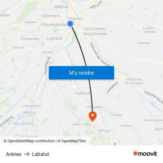 Arènes to Labatut map