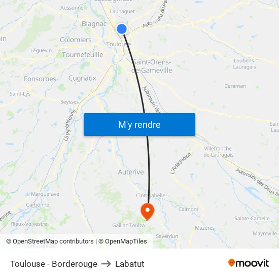 Toulouse - Borderouge to Labatut map