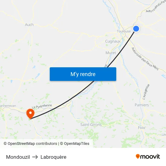 Mondouzil to Labroquère map
