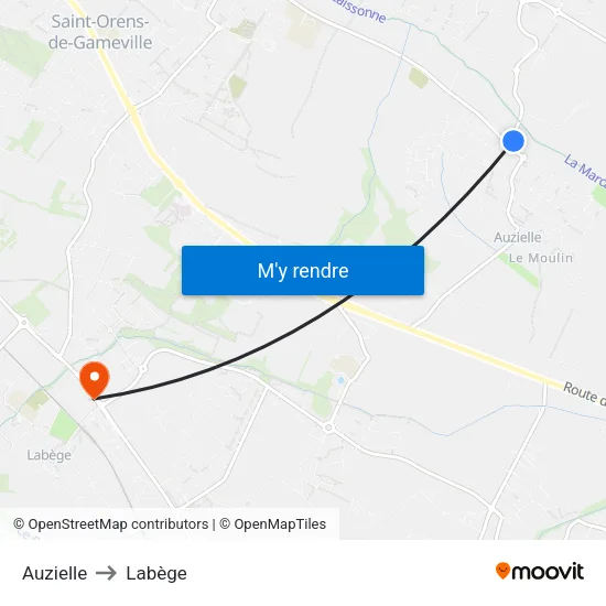 Auzielle to Labège map
