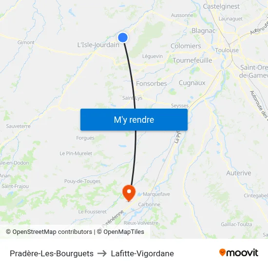 Pradère-Les-Bourguets to Lafitte-Vigordane map