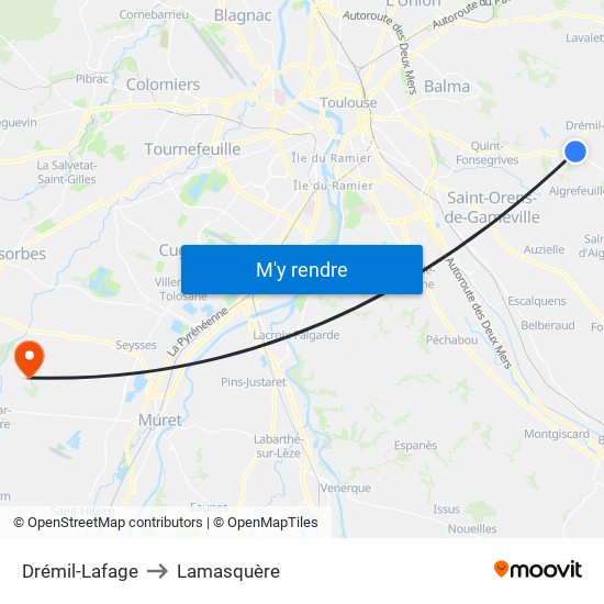 Drémil-Lafage to Lamasquère map