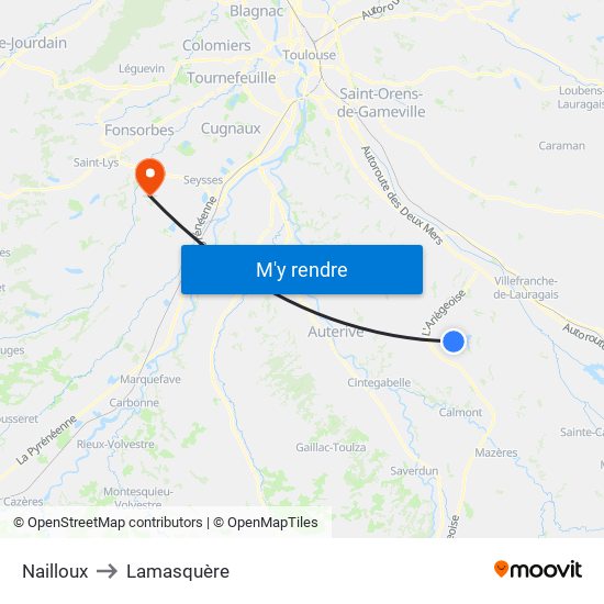 Nailloux to Lamasquère map