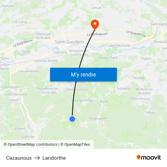 Cazaunous to Landorthe map