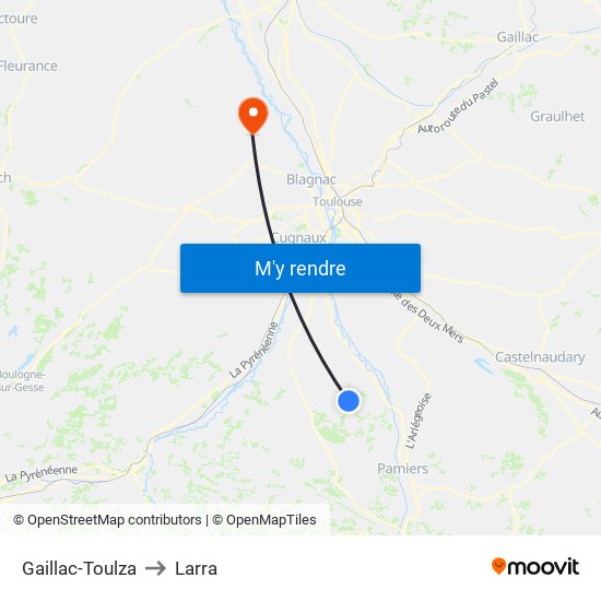 Gaillac-Toulza to Larra map