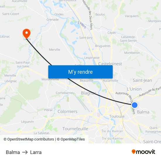 Balma to Larra map