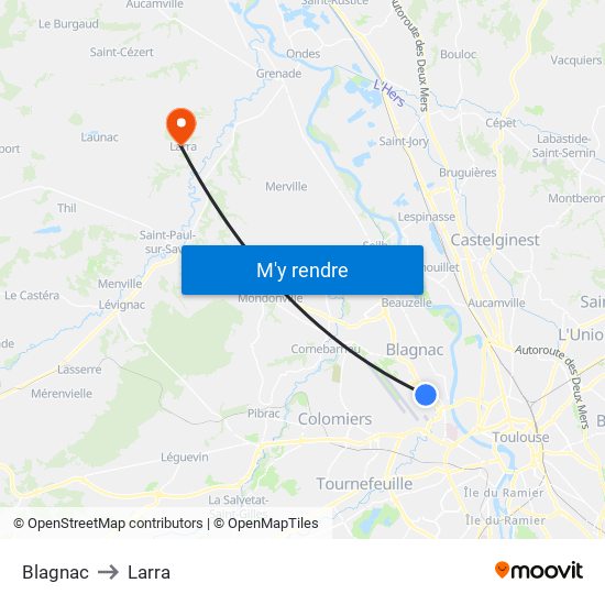 Blagnac to Larra map