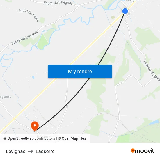 Lévignac to Lasserre map
