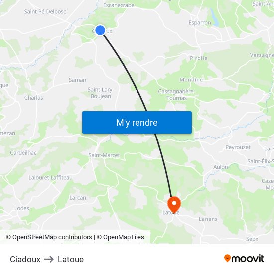 Ciadoux to Latoue map