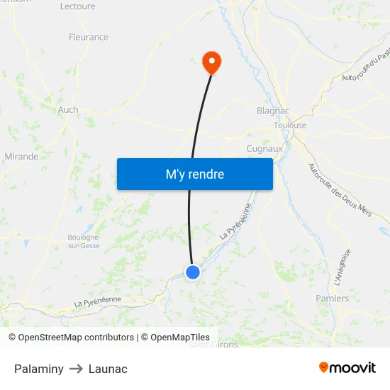 Palaminy to Launac map