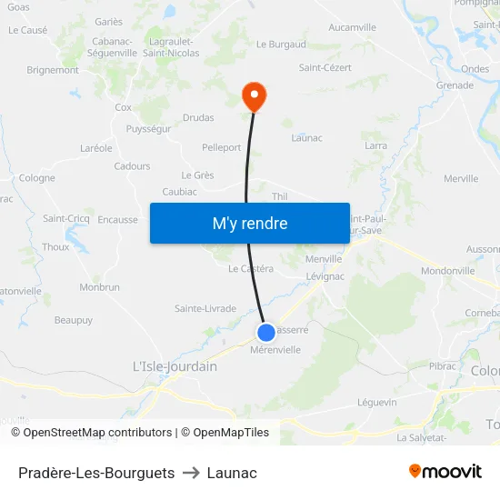 Pradère-Les-Bourguets to Launac map