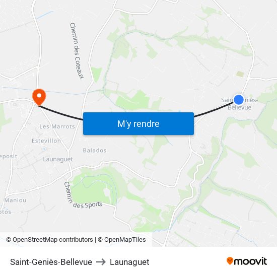 Saint-Geniès-Bellevue to Launaguet map