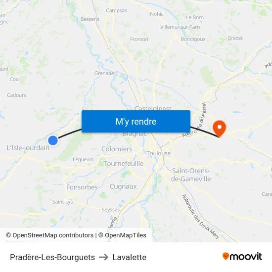 Pradère-Les-Bourguets to Lavalette map