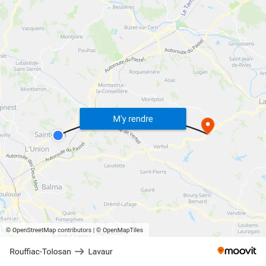 Rouffiac-Tolosan to Lavaur map