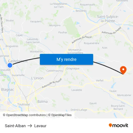 Saint-Alban to Lavaur map