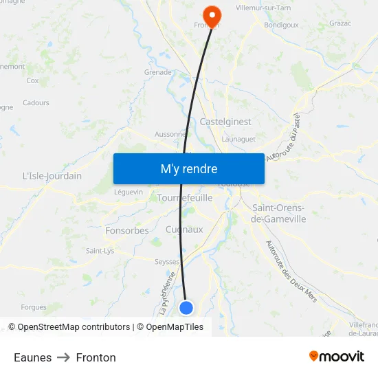 Eaunes to Fronton map
