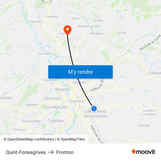 Quint-Fonsegrives to Fronton map