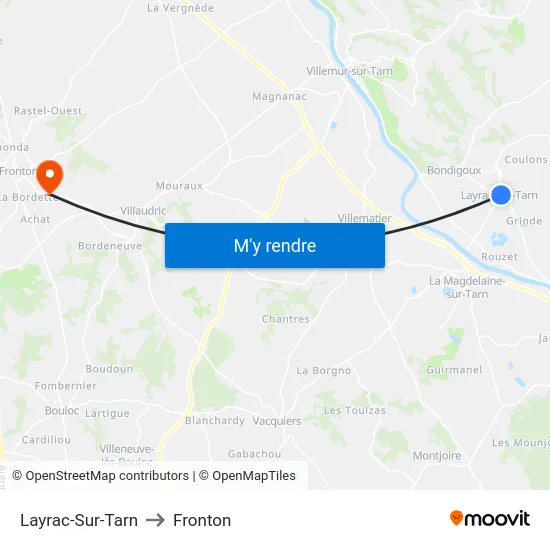 Layrac-Sur-Tarn to Fronton map