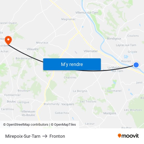 Mirepoix-Sur-Tarn to Fronton map