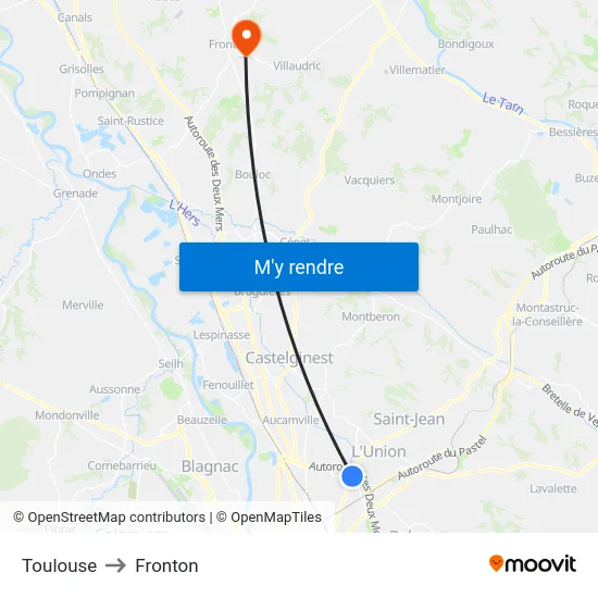Toulouse to Fronton map