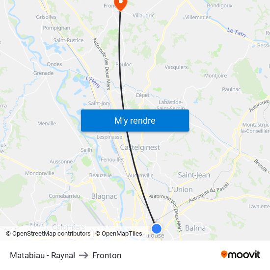 Matabiau - Raynal to Fronton map