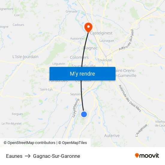 Eaunes to Gagnac-Sur-Garonne map