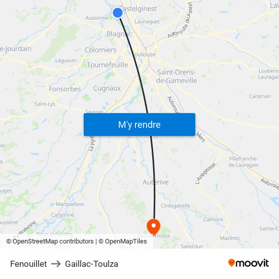 Fenouillet to Gaillac-Toulza map