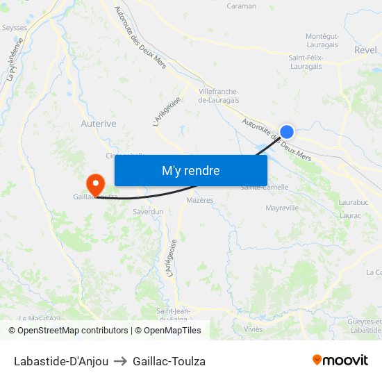 Labastide-D'Anjou to Gaillac-Toulza map