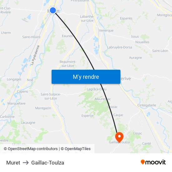 Muret to Gaillac-Toulza map