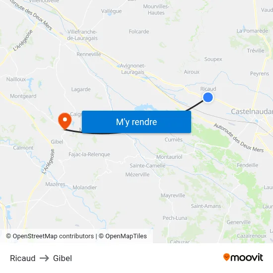 Ricaud to Gibel map