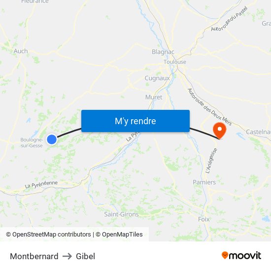 Montbernard to Gibel map