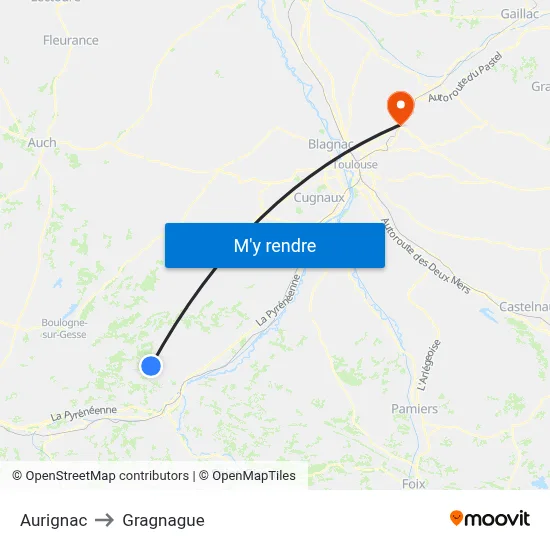 Aurignac to Gragnague map