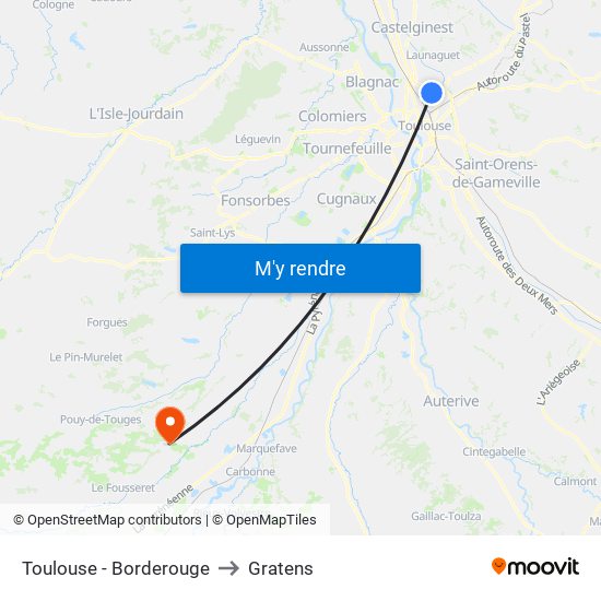 Toulouse - Borderouge to Gratens map