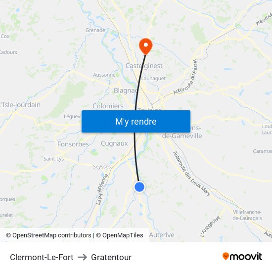 Clermont-Le-Fort to Gratentour map