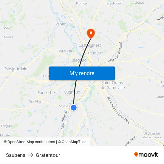 Saubens to Gratentour map