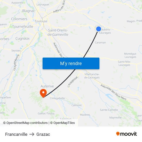 Francarville to Grazac map