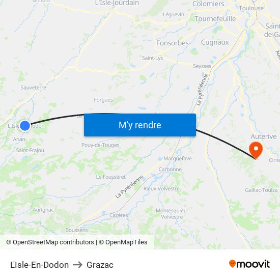 L'Isle-En-Dodon to Grazac map