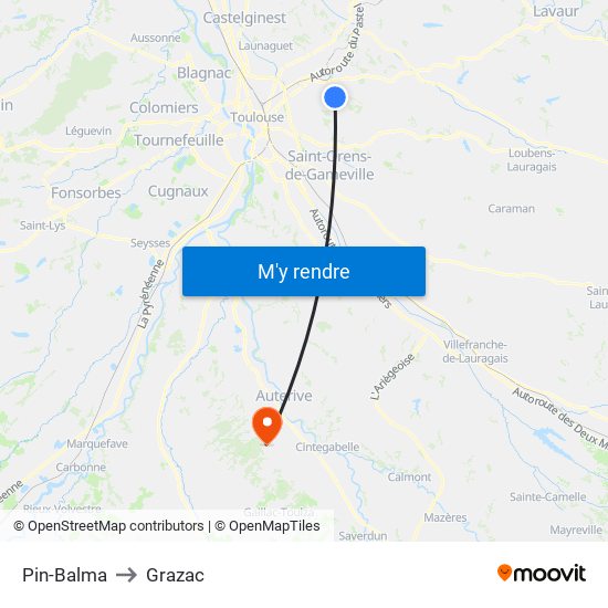 Pin-Balma to Grazac map