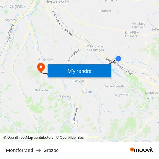 Montferrand to Grazac map