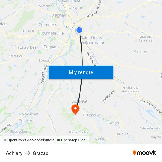 Achiary to Grazac map