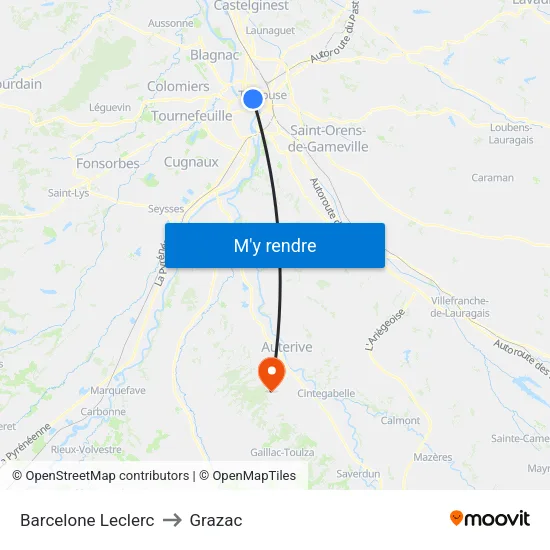 Barcelone Leclerc to Grazac map