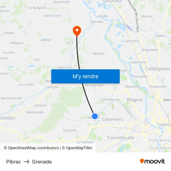 Pibrac to Grenade map