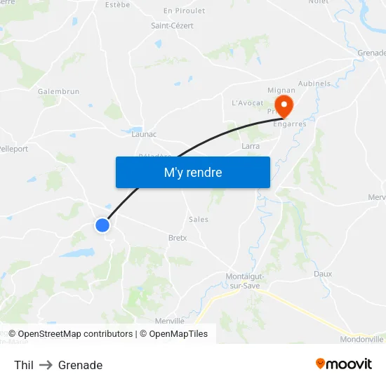 Thil to Grenade map