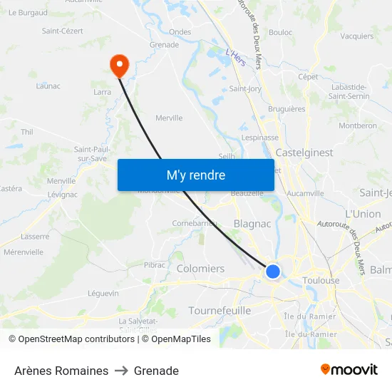 Arènes Romaines to Grenade map