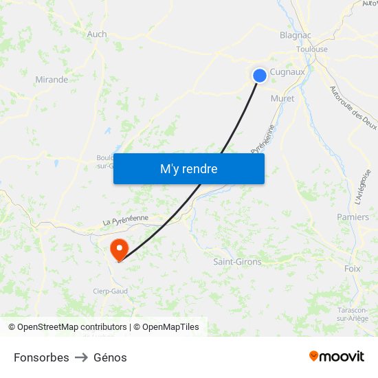 Fonsorbes to Génos map