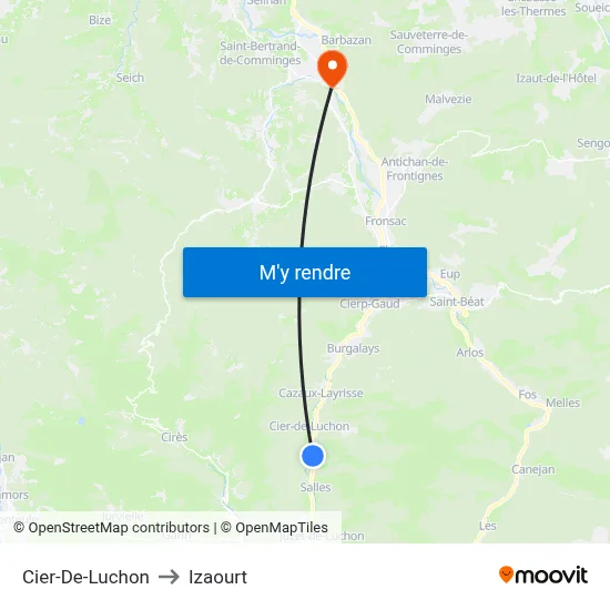 Cier-De-Luchon to Izaourt map