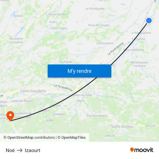 Noé to Izaourt map
