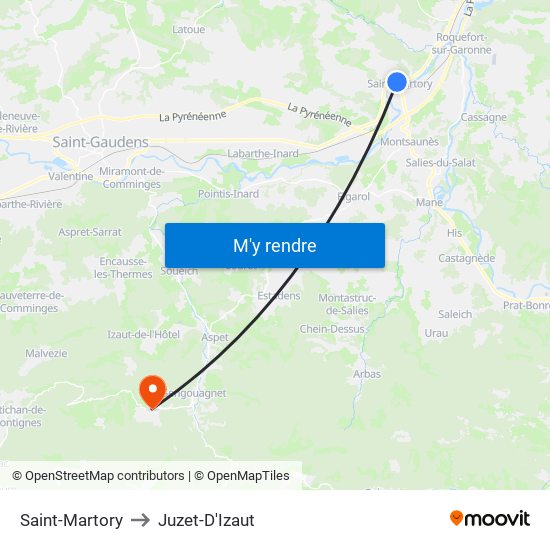 Saint-Martory to Juzet-D'Izaut map